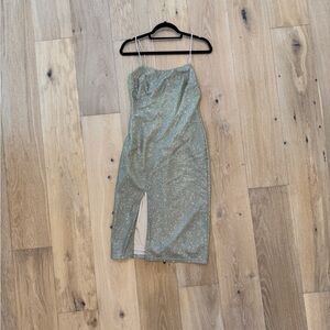 Metallic Sheath Dress with Crystal Straps